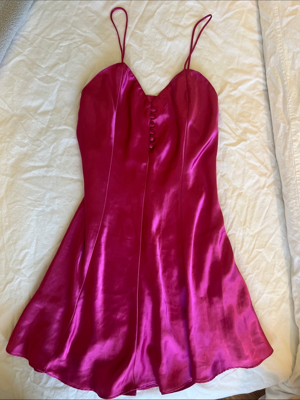 Silky Fuchsia Slip Dress with Spaghetti Straps